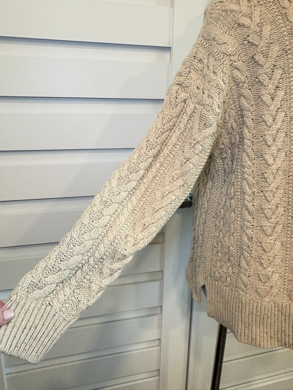 Lauren Ralph Lauren Oatmeal Cable Knit Cowl Neck Soft Fisherman Sweater XL - Picture 8 of 12